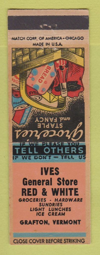 Matchbook Cover - Ives General Store Grocery Grafton VT