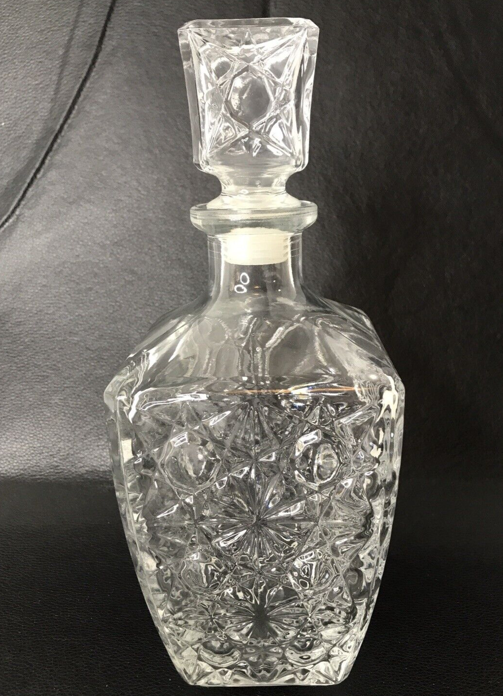 Vintage Crystal Cut/Pressed Glass Liquor Wine Decanter with Stopper ~ 9.5\