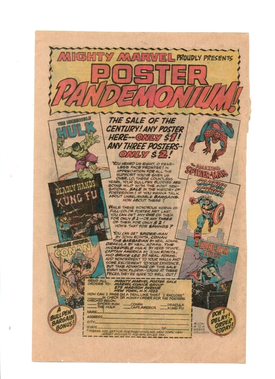 Hulk Spiderman Kung Fu Conan Captain America Marvel Comics Posters 1979 PRINT AD
