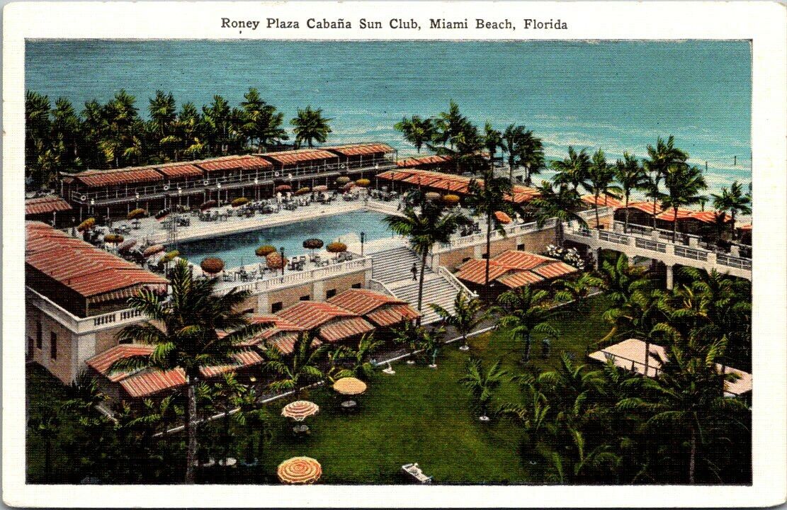 Postcard Roney Plaza Cabaña Sun Club Miami Beach Florida  White Border
