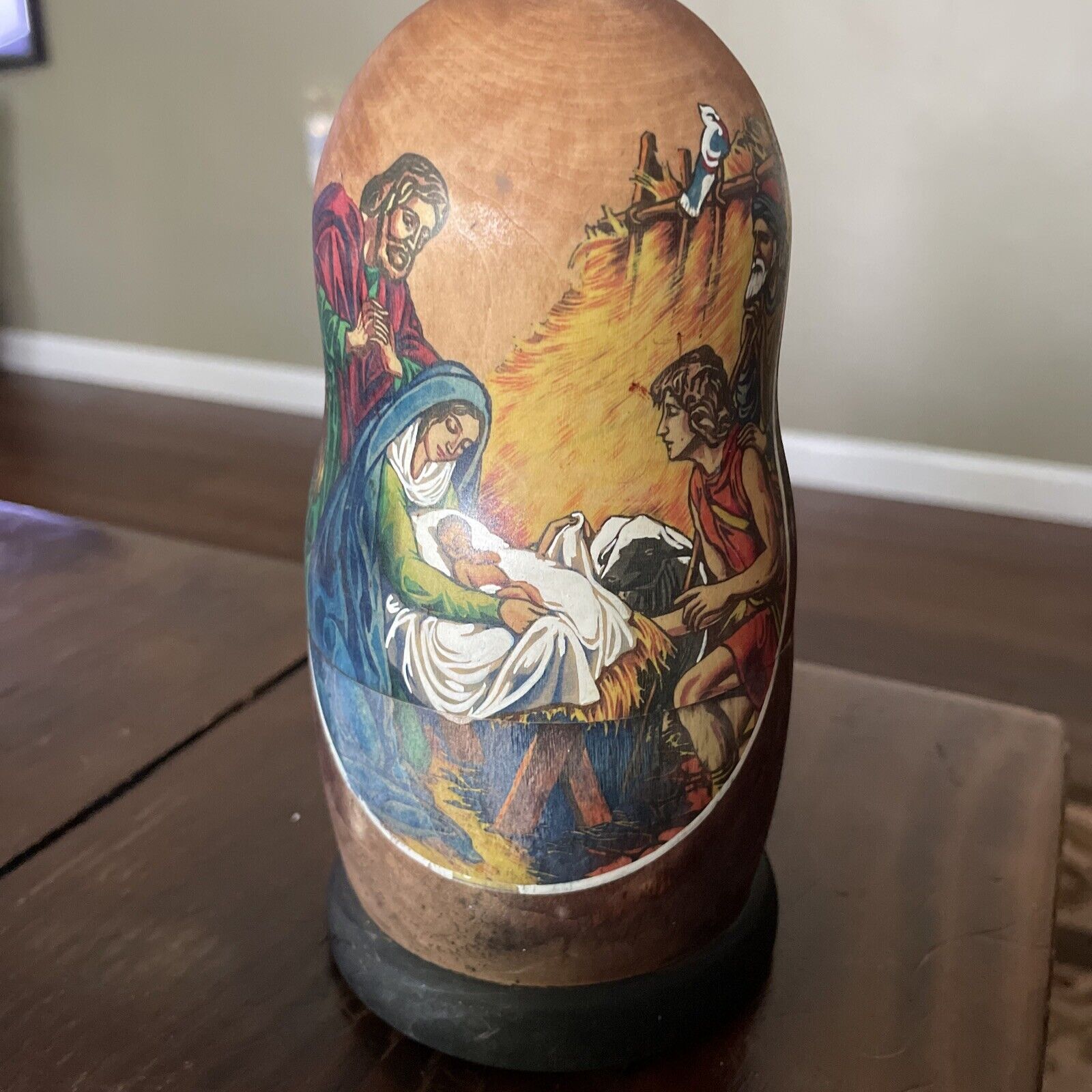 Russian Matryoshka/Nesting Doll-Hand Painted-Mary and Jesus Nativity-one piece