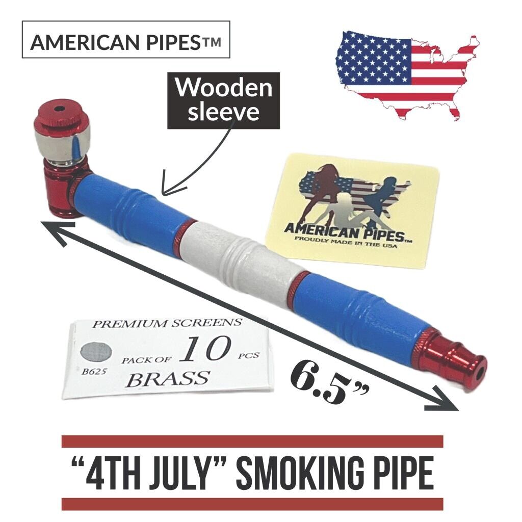 6.5'' American Pipes™️ long wooden hand pipe for tobacco smoking with 10 screens