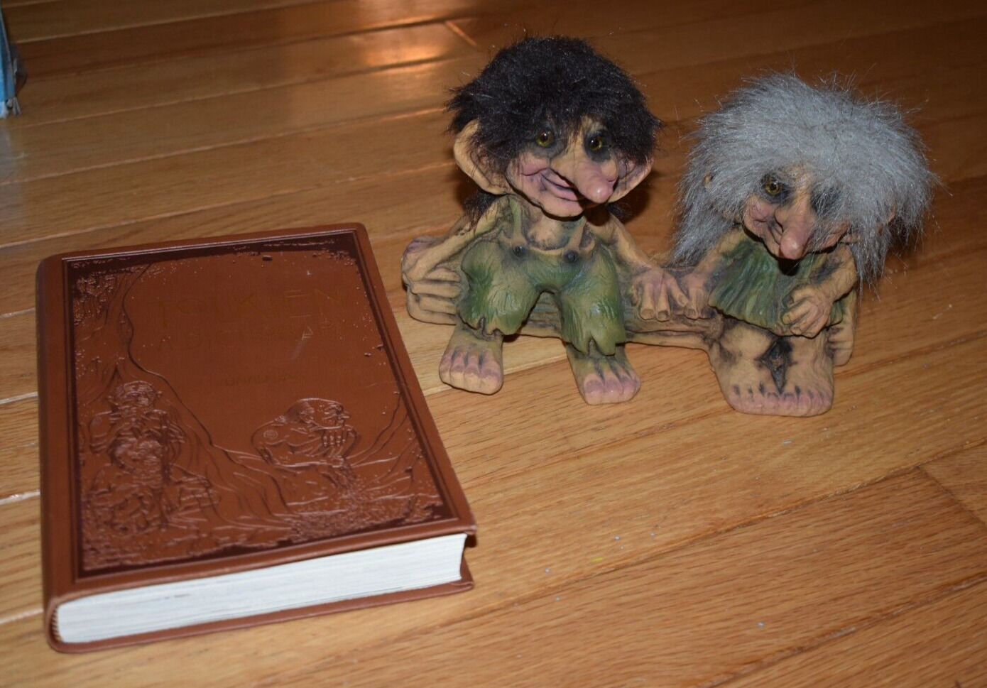Norway Nyform Trolls on Log Figure & Faux Leather Tolkien Dictionary Book