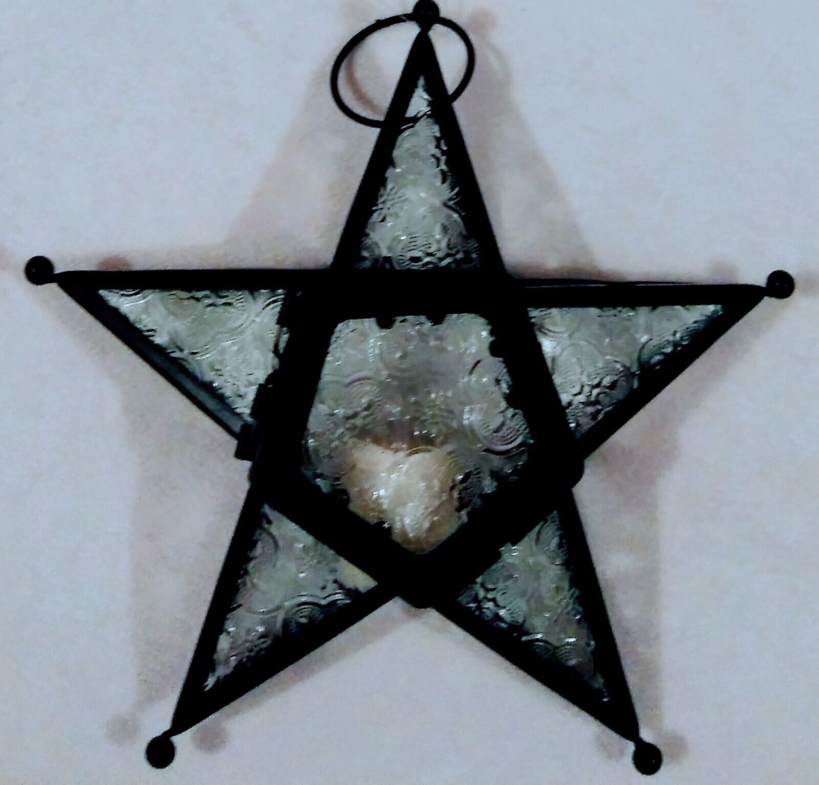 Moravian Stamped Glass Star Shaped Electric Tea Lite Candle Holder