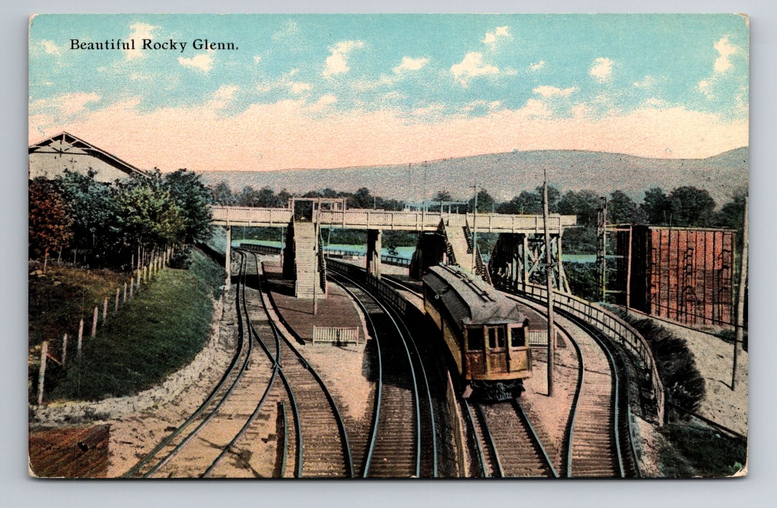 Moosic PA, Rocky Glen Amusement Park-Laurel Line Station, Vintage c1910 Postcard