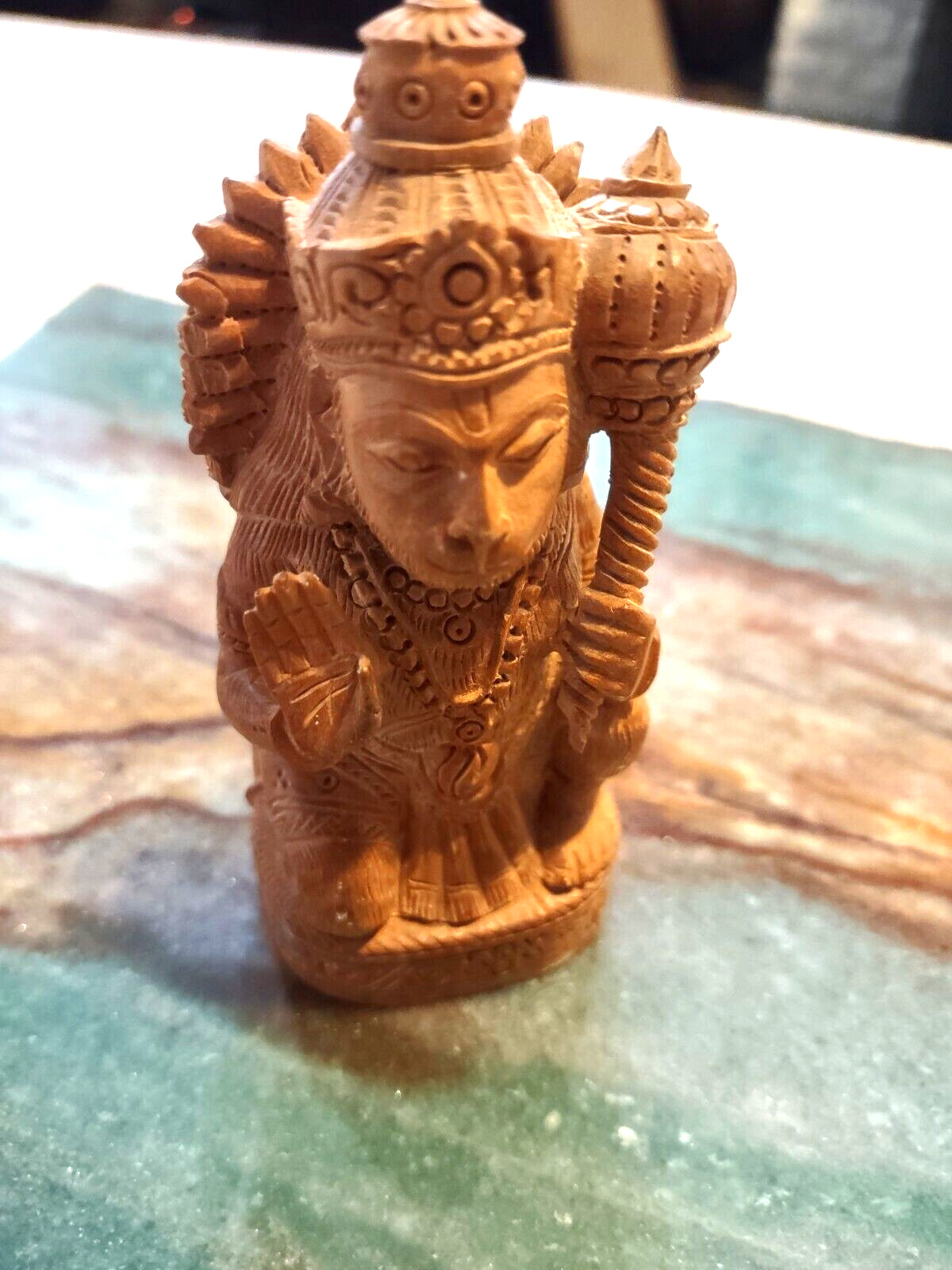 Hand Carved HANUMAN STATUE Hindu Monkey God HIGH QUALITY Wood Rare 4 1/2\
