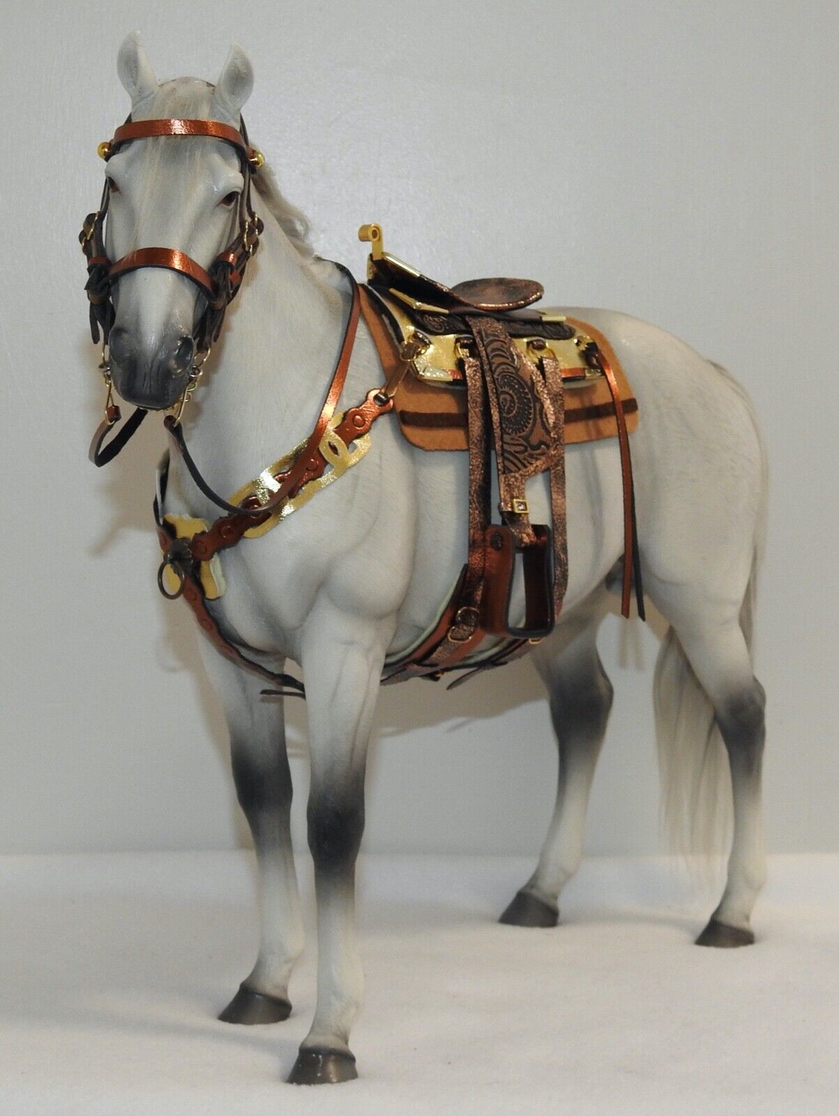 1/6 scale fantasy gold western leather saddle bridle tack set Mr Z HORSE NOT INC