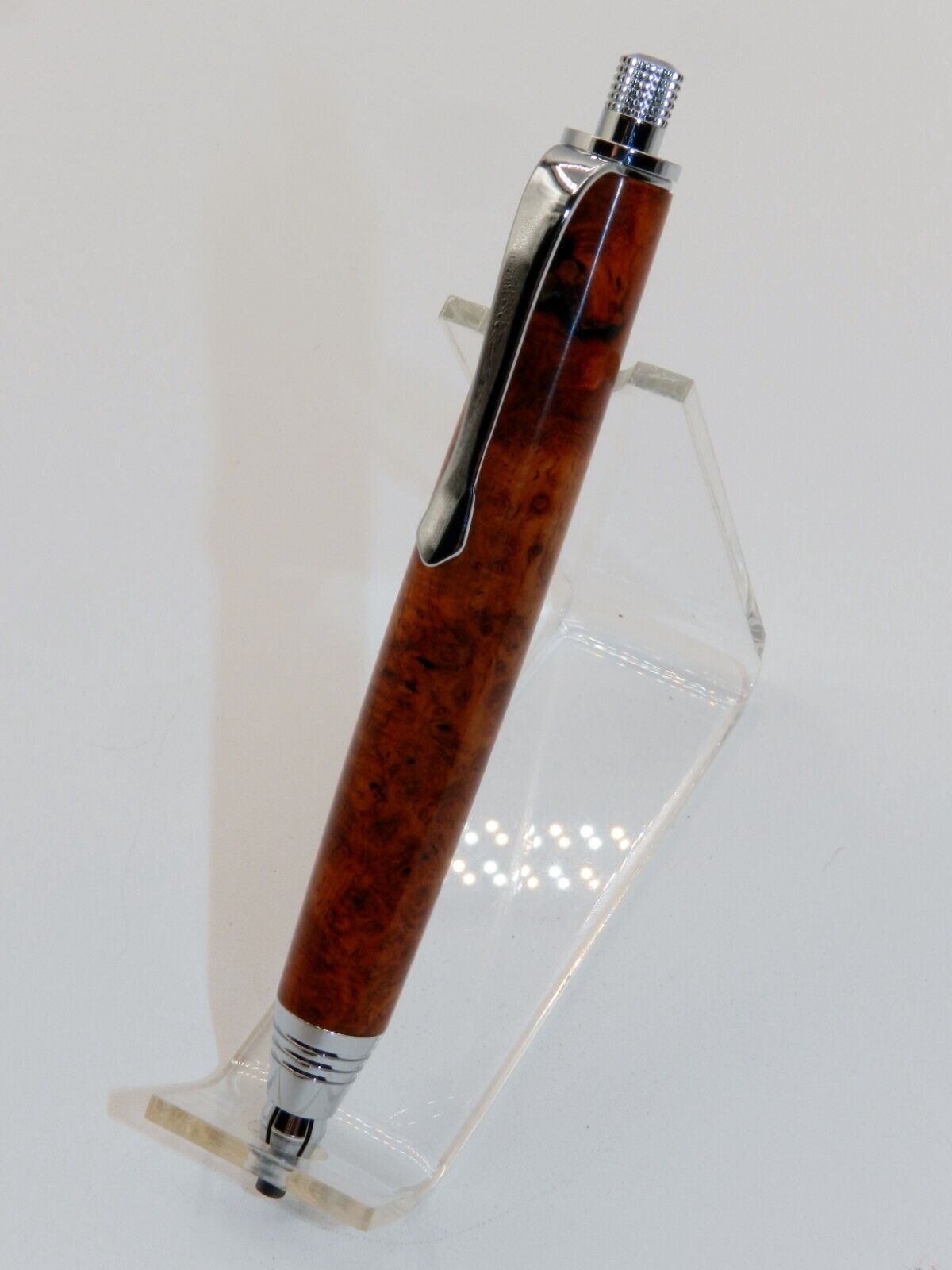 Chrome finish 3mm Sketch Pencil. Hand made with Amboyna Burl. #144