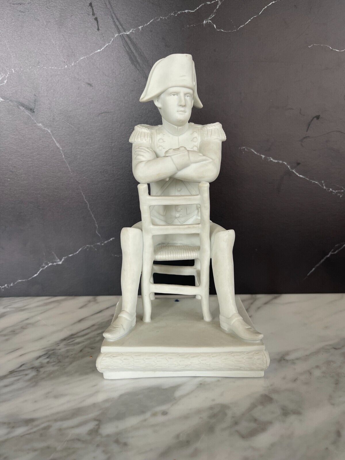 Antique French White Porcelain Bisque Statue of Napoleon Bonaparte Seated