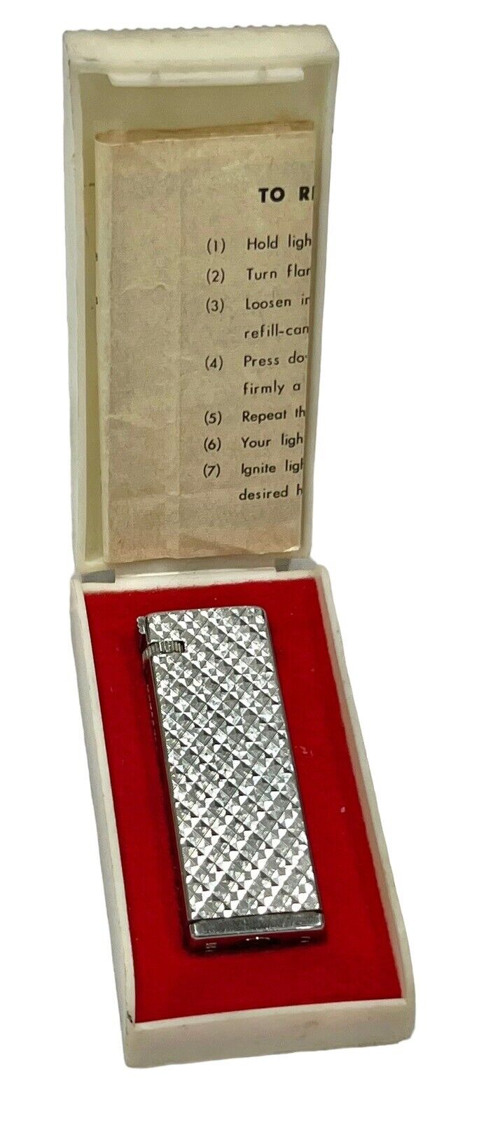 Vintage Supreme Silver Tone Diamond Pattern Butane Lighter Korea W/ Box UNTESTED
