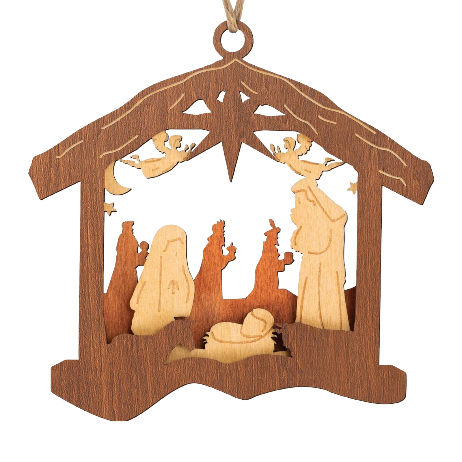Nativity Christmas Tree Ornaments Wooden Christmas Hanging Ornament Present 