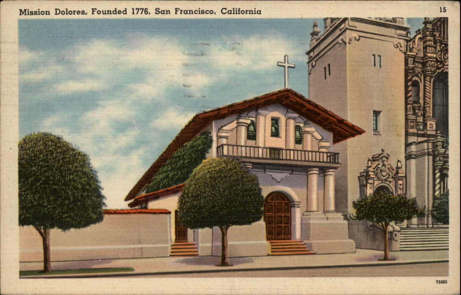 Mission Dolores cross San Francisco CA ~ 1948 to MILTON G WILDERMUTH Sunbury PA