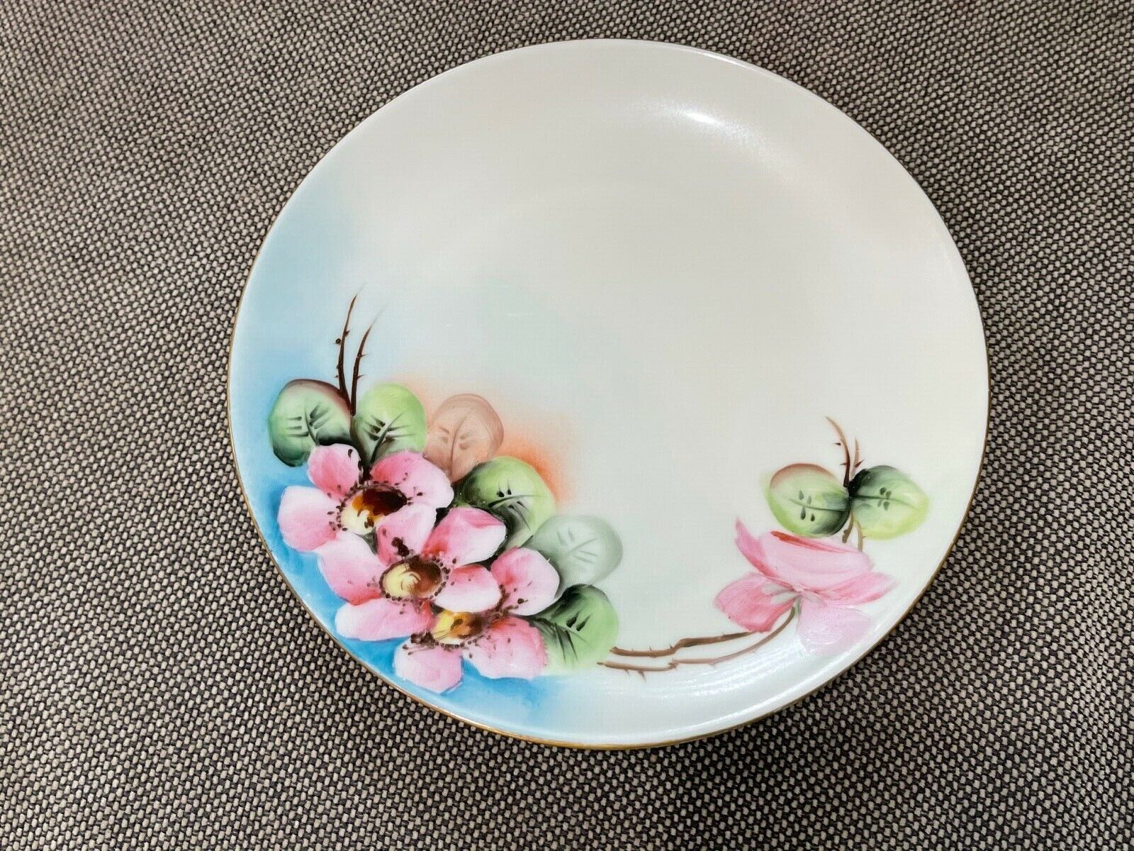 Antique Fritz Thomas Rosenthal German Porcelain Plate w/ Pink Flowers Decoration