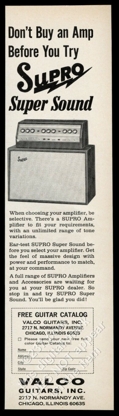1967 Valco Supro Super Sound amplifier amp photo vintage print ad