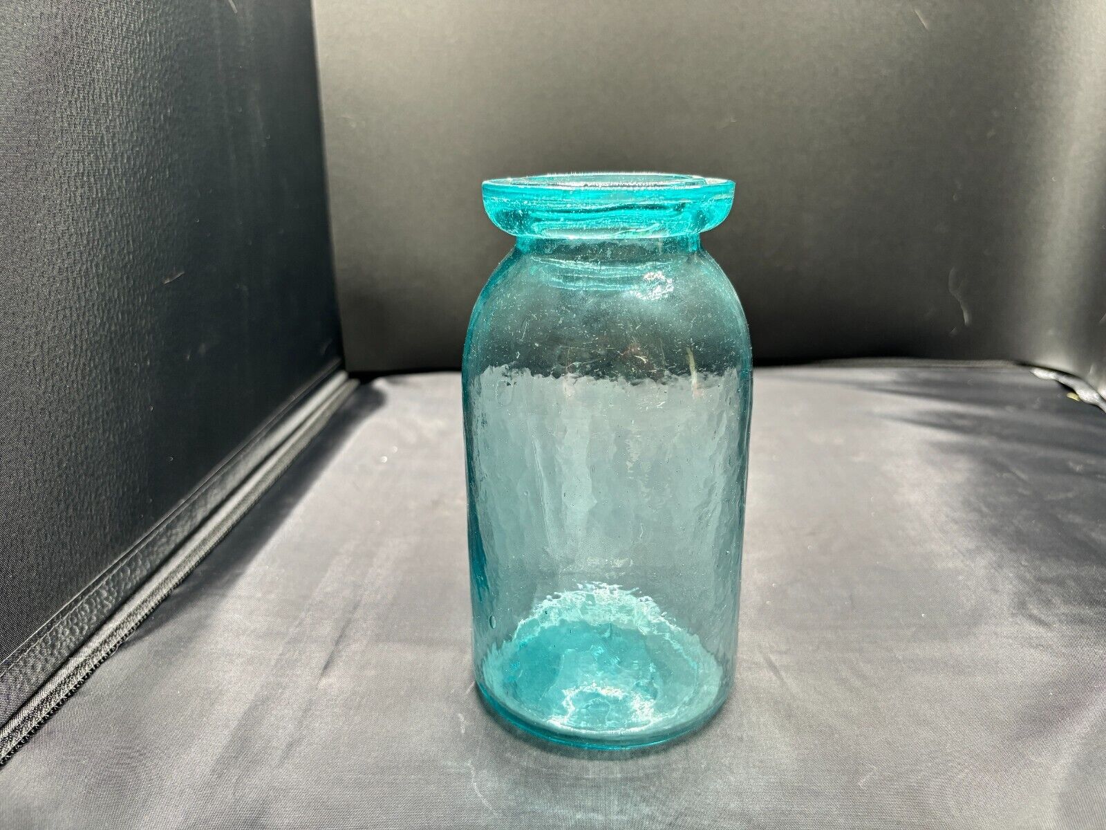 Antique Plain Aqua Blue Wax Sealer Whittled Quart Fruit Jar