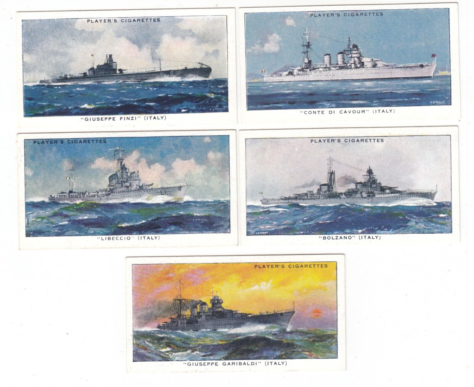 5 1939 ITALY Ships Cards GIUSEPPE FINZI ,GIUSEPPE GARIBALDI, LIBECCIO, BOLZANO +