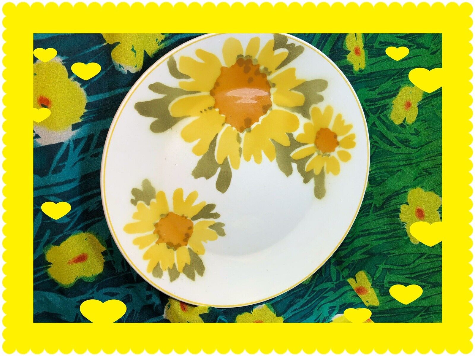 Mikasa Cera-Stone Yellow Flowers Decor Pattern Chop Plate / Serving Platter
