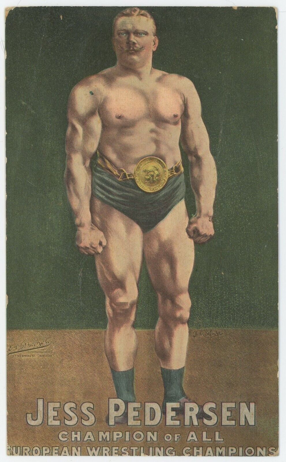 * AWESOME * Early 1900's Wrestling Postcard - Jess Pedersen - European Champion