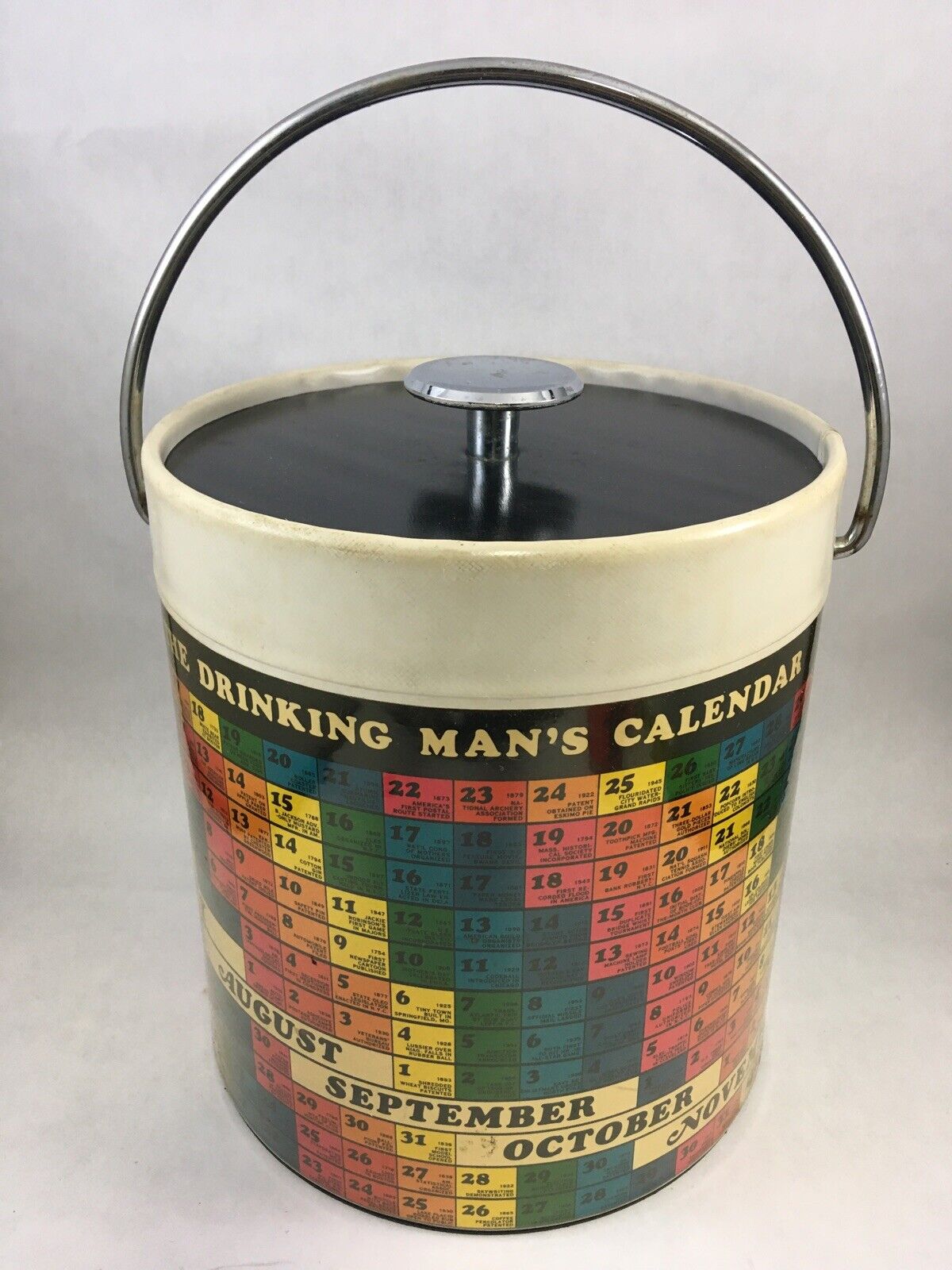 Vintage Drinking Mans Calendar Mid Century Ice Bucket Humor Thermo Serv USA Made