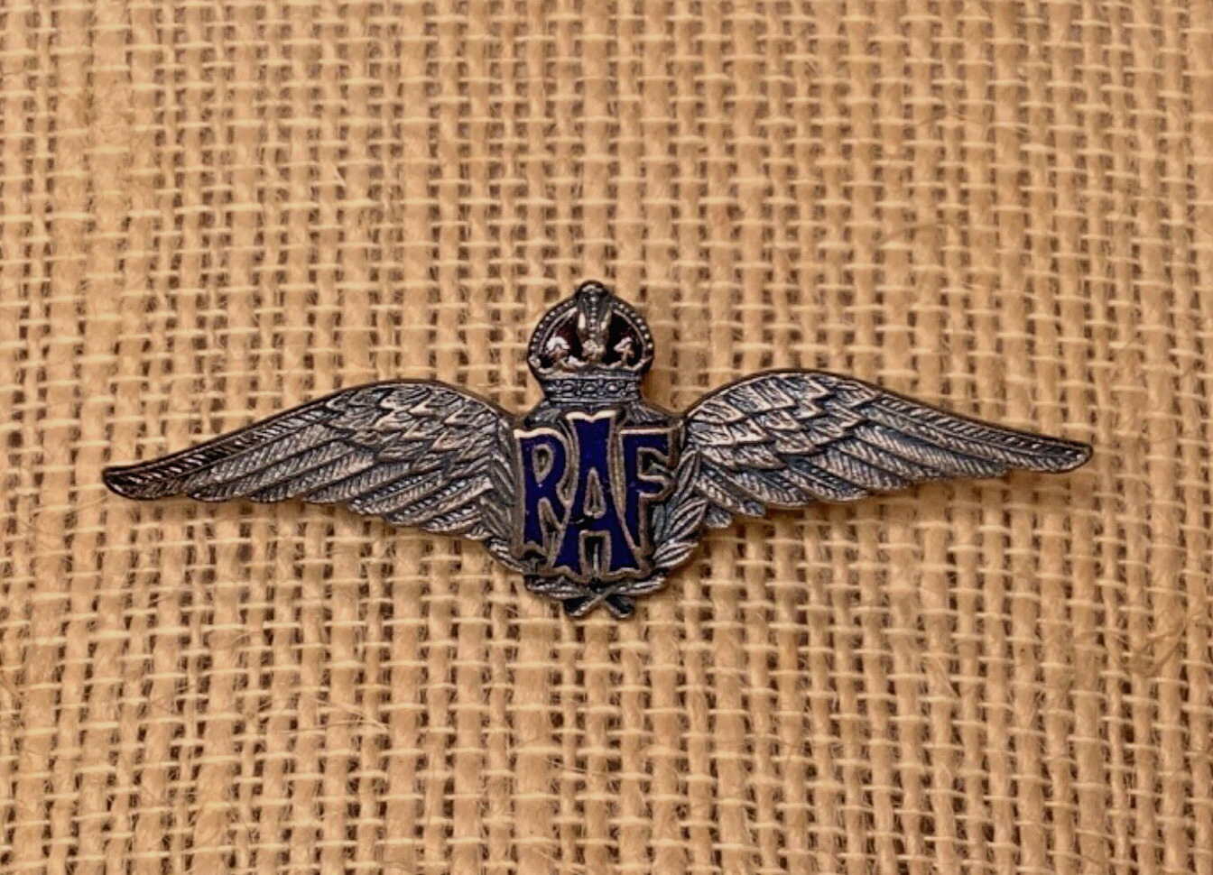 WWII British RAF Silver & Enamel Sweetheart Wing Pin Brooch Royal Air Force