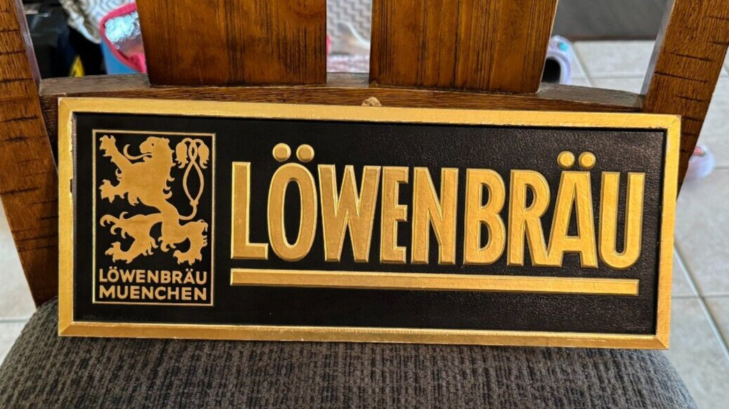 RARE VINTAGE LOWENBRAU MUENCHEN BEER EMBOSSED SIGN LOWENBRAU BRG MUNICH GERMANY