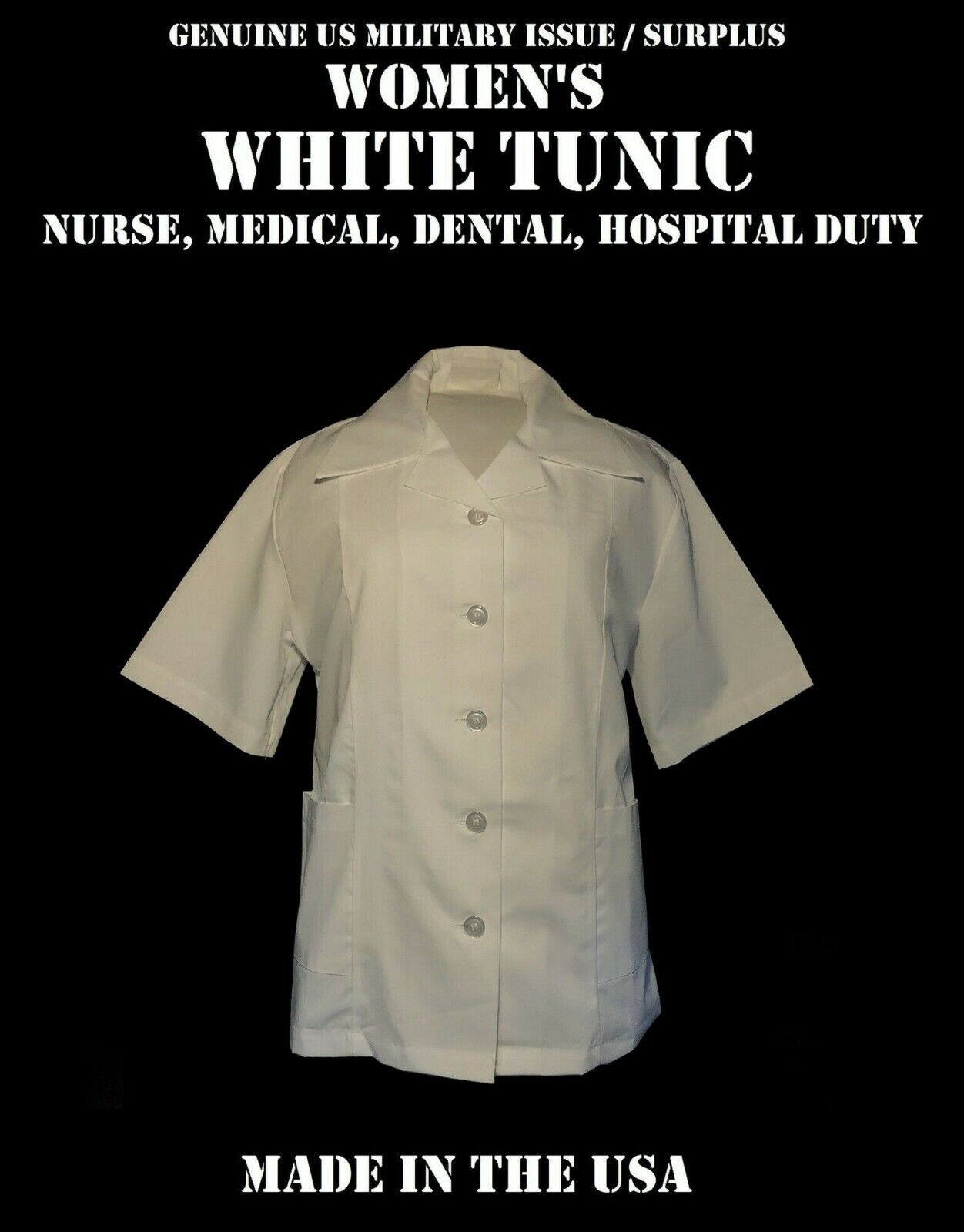 WOMEN\'S 18L TUNIC TOP SHIRT HOSPITAL WHITE NURSE\'S ORDERLY MEDICAL US MILITARY 