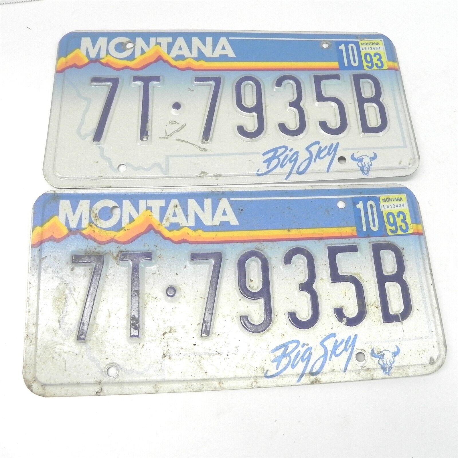 VINTAGE MONTANA BIG SKY LICENSE PLATE SET 7T7935B COLLECTIBLE WHITE AND BLUE 