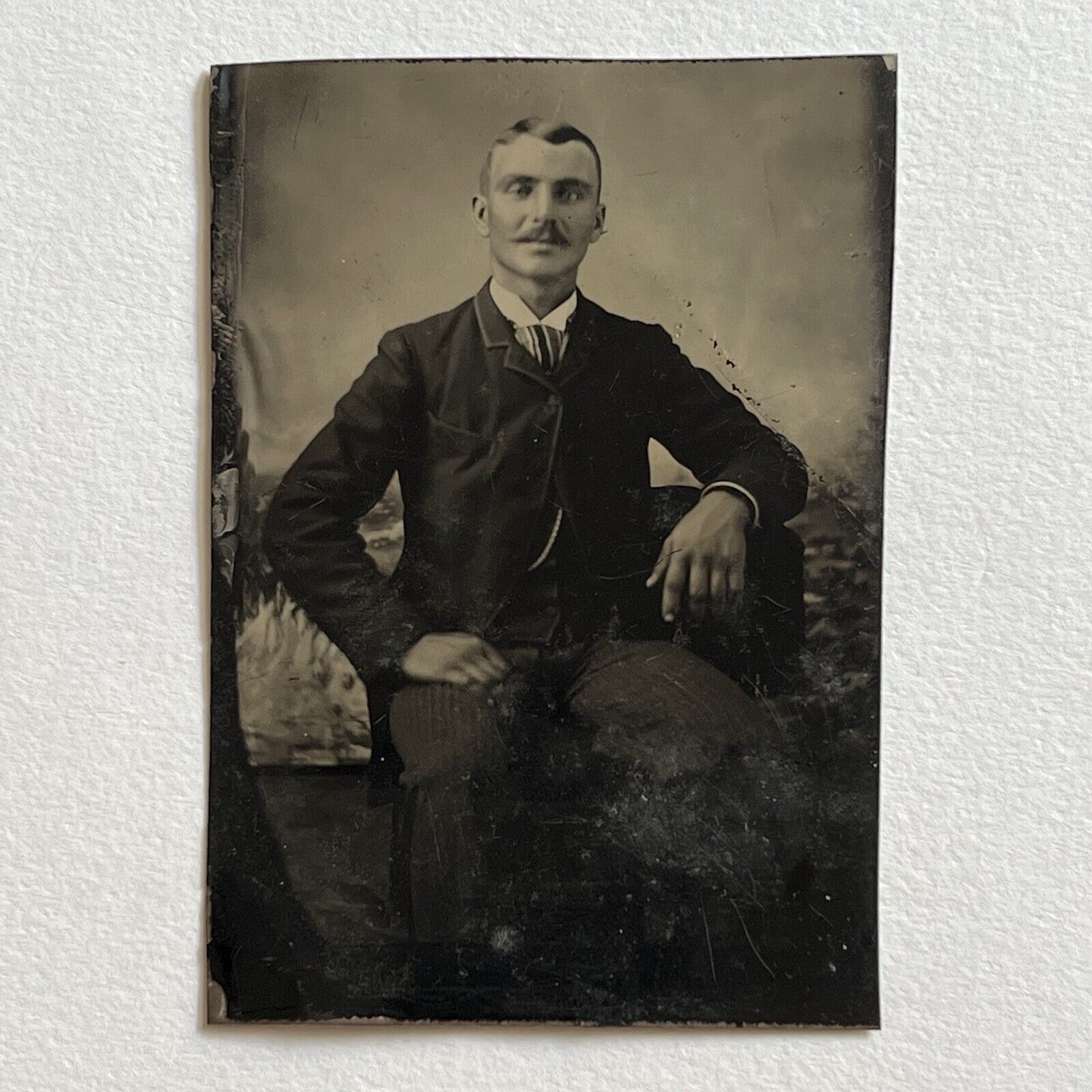 Antique Tintype Photograph Handsome Dapper Man Great Mustache Dandy