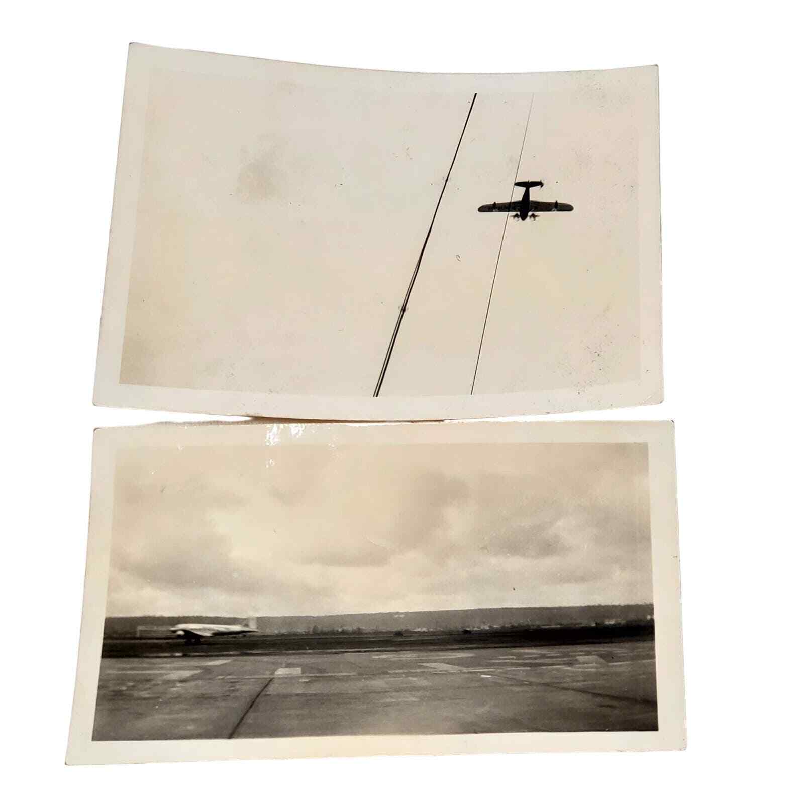 Vintage 1940s B&W Photo Airplane Flying Landing Runway Lot of 2 Plane Sky