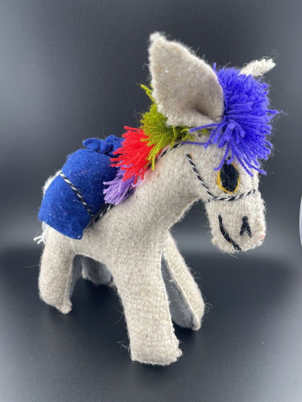 Vintage Chiapas Mexico Folk-Art Stuffed Wool Handmade Donkey / Mule With Pack