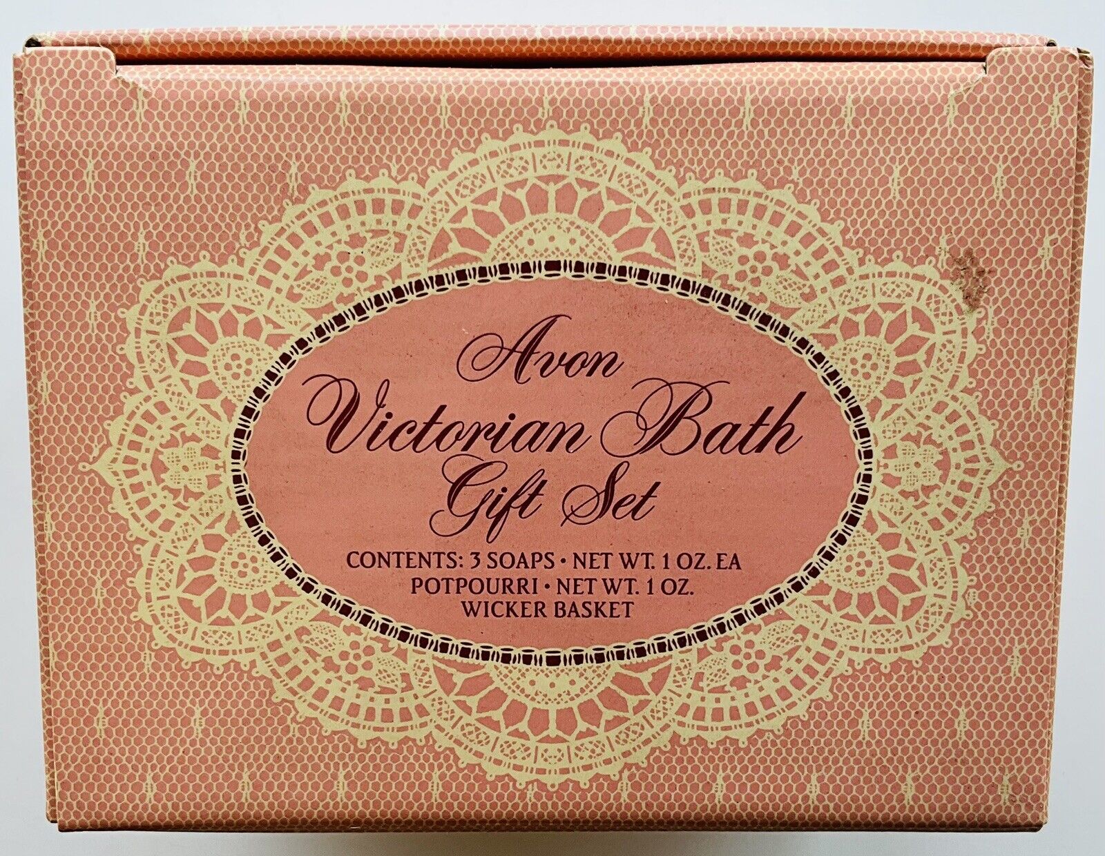 Vintage Avon Victorian Bath Gift Set Cameo Soaps Potpourri Wicker Basket NIB NOS