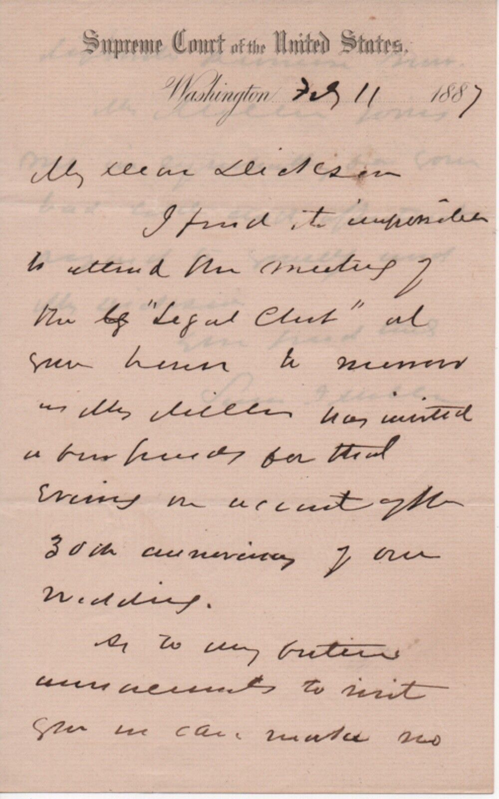 Justice Samuel Miller - Lincoln appointee ,  letter on early Court letterhead