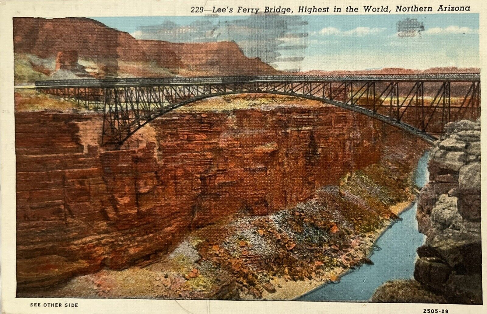 Lees Ferry Bridge Highest In World Northern Arizona Flagstaff AZ Postcard 