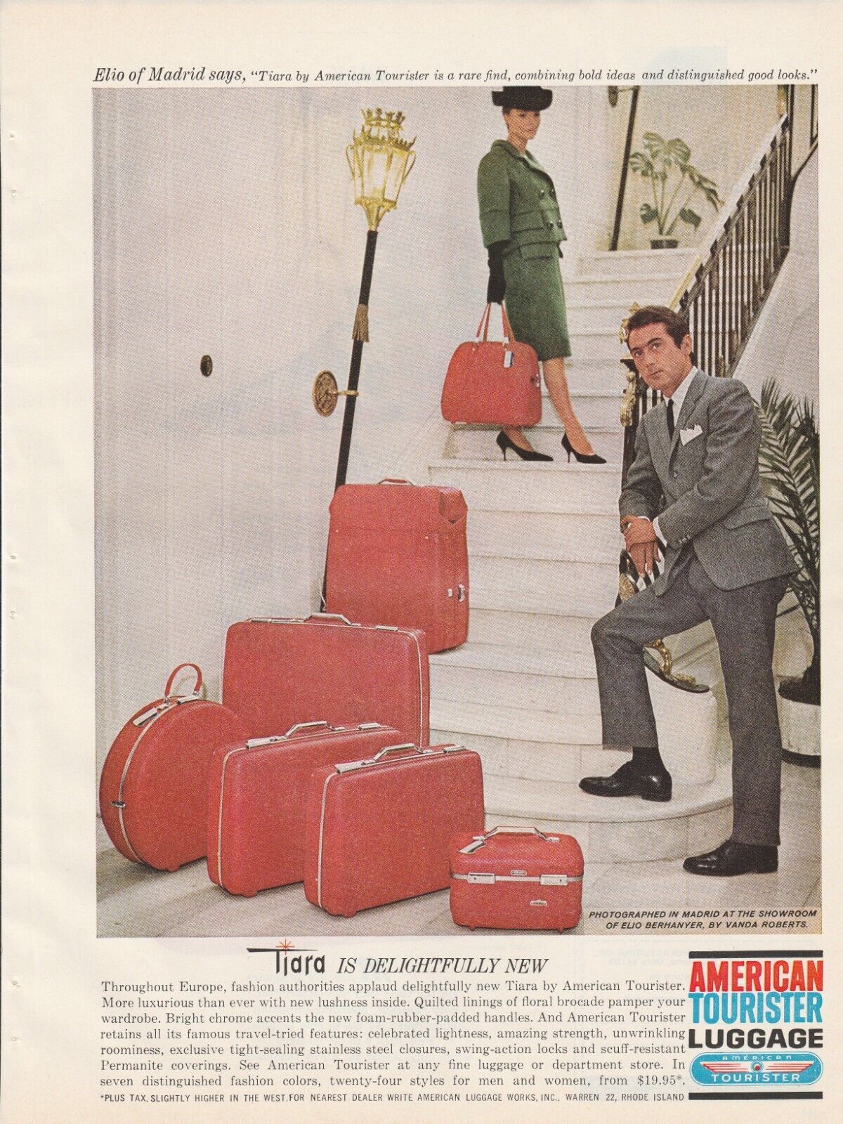 1964 American Tourister Luggage Vintage Print Ad Madrid Showroom Elio Berhanyer