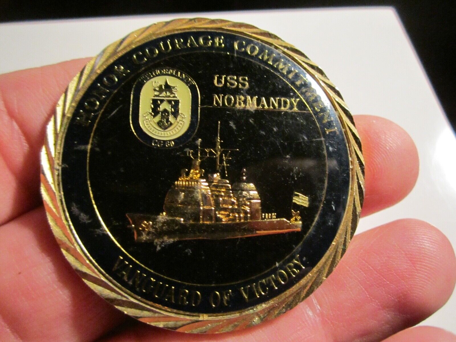 U.S.S. NORMANDY VANGUARD OF VICTORY CHALLENGE COIN COMMAND MASTER CHIEF 2