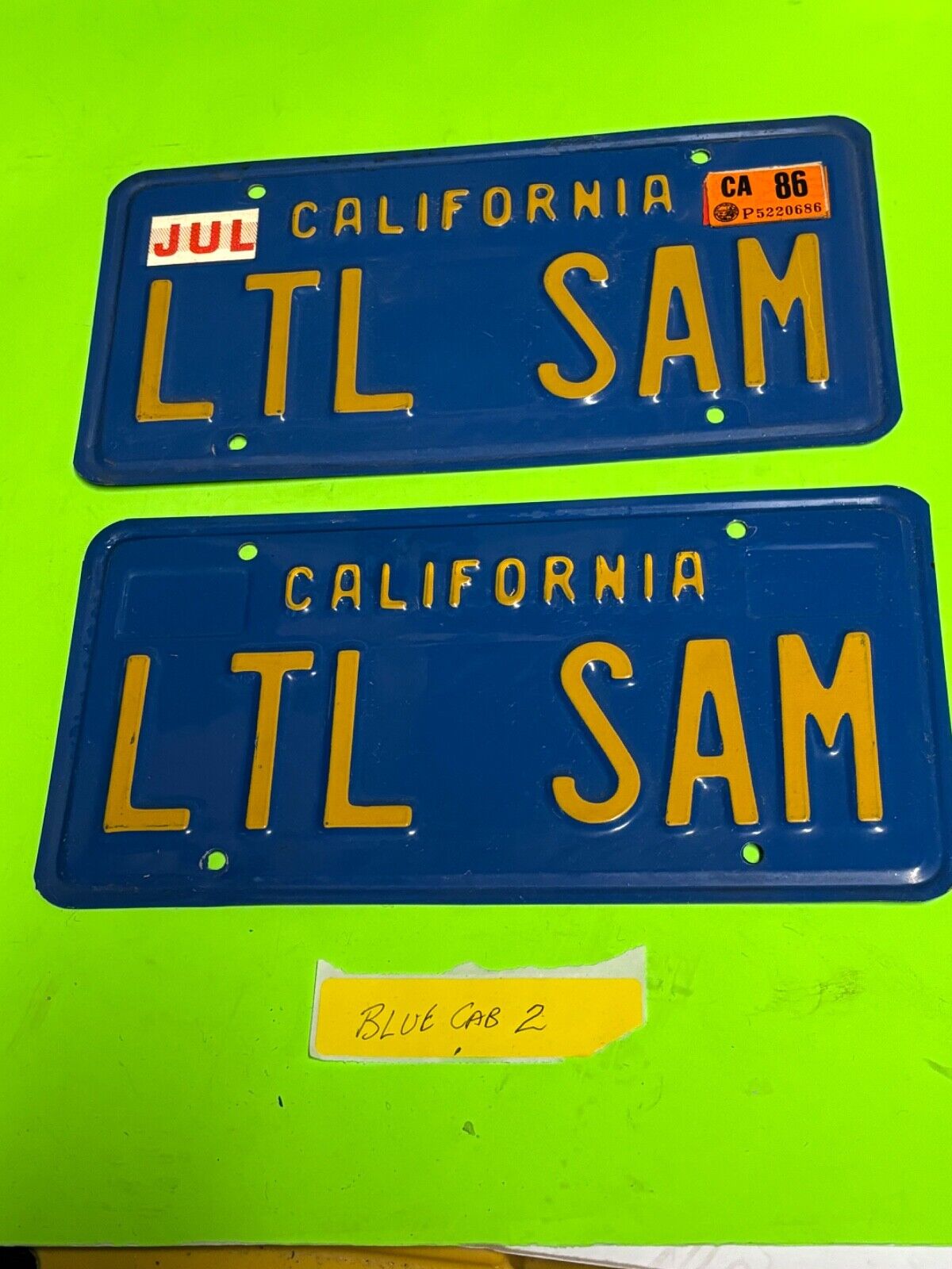 Vintage California Blue & Yellow License Plates Pair Personalized 