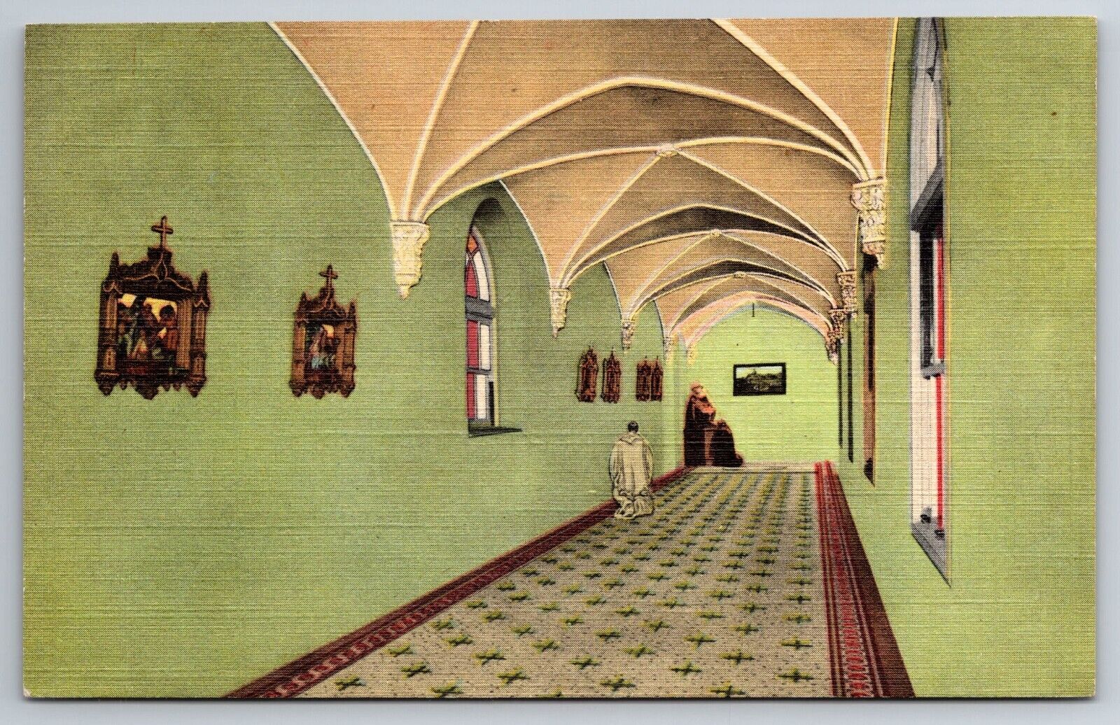 Vintage Postcard KY Trappist Our Lady of Gethsemani Interior Linen ~11491