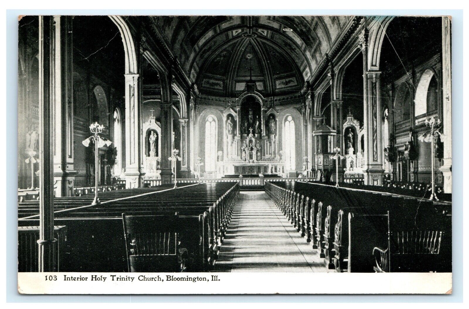 Interior Holy Trinity Church Bloomington IL Illinois Postcard 1910 D4 