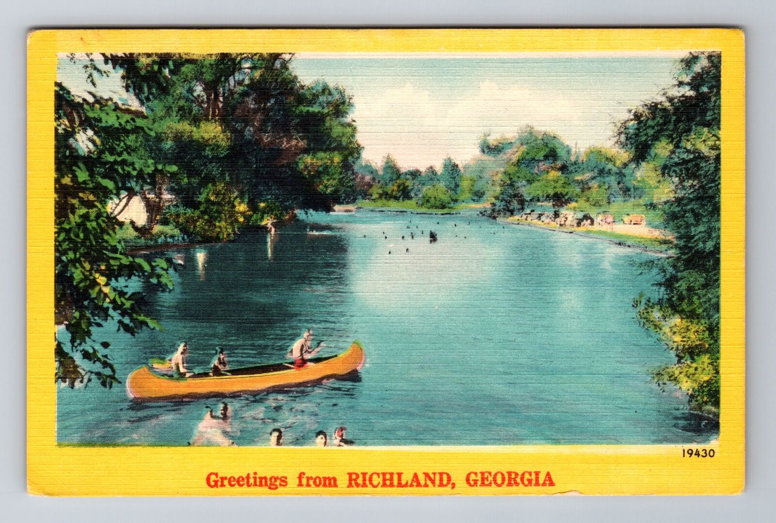 Richland GA-Georgia, Scenic Greetings Boating On Lake, Antique, Vintage Postcard