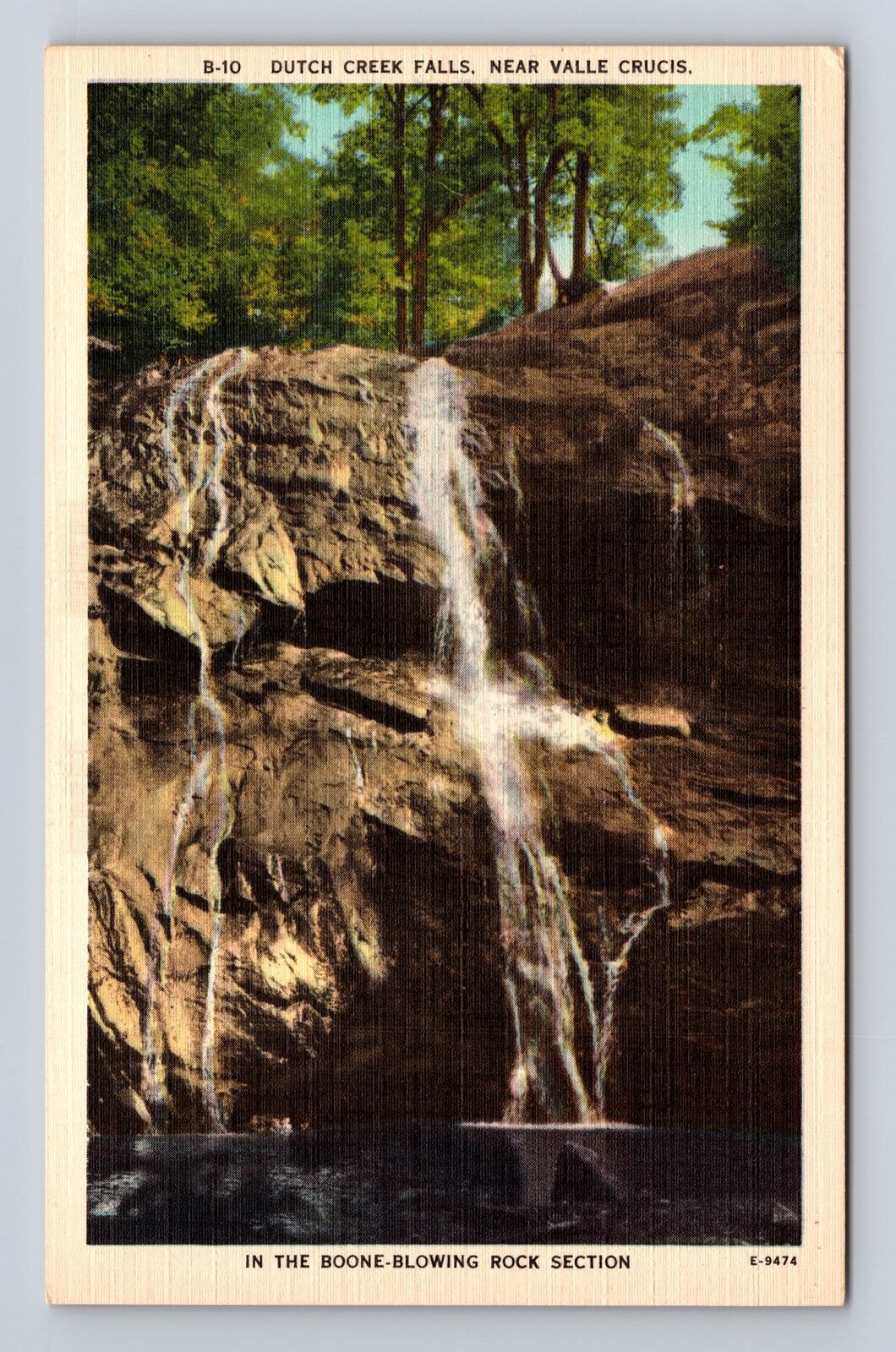 Valle Crucis NC-North Carolina, Dutch Creek Falls, Cliffs, Vintage Postcard