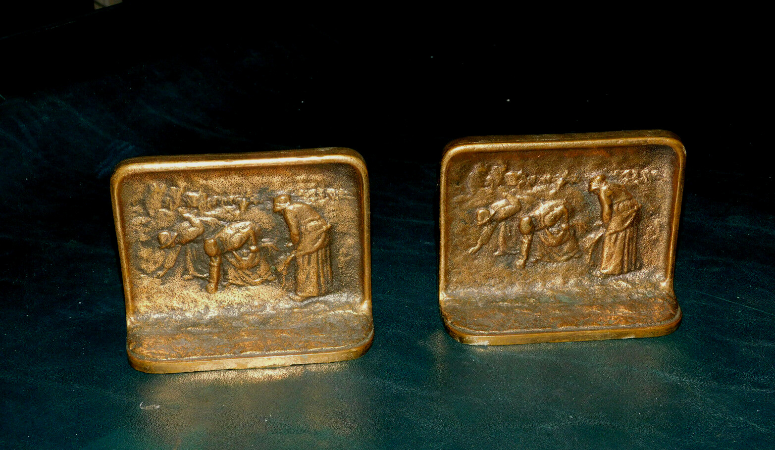 Antique Bookends Pair Solid Bronze from J. F. Millet's ~ The Gleaners ~Exc Cdn 