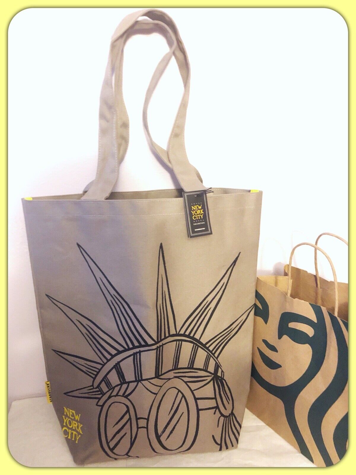 RARE NWT STARBUCKS Collection New York City Statue Liberty Thick Canvas Tote Bag