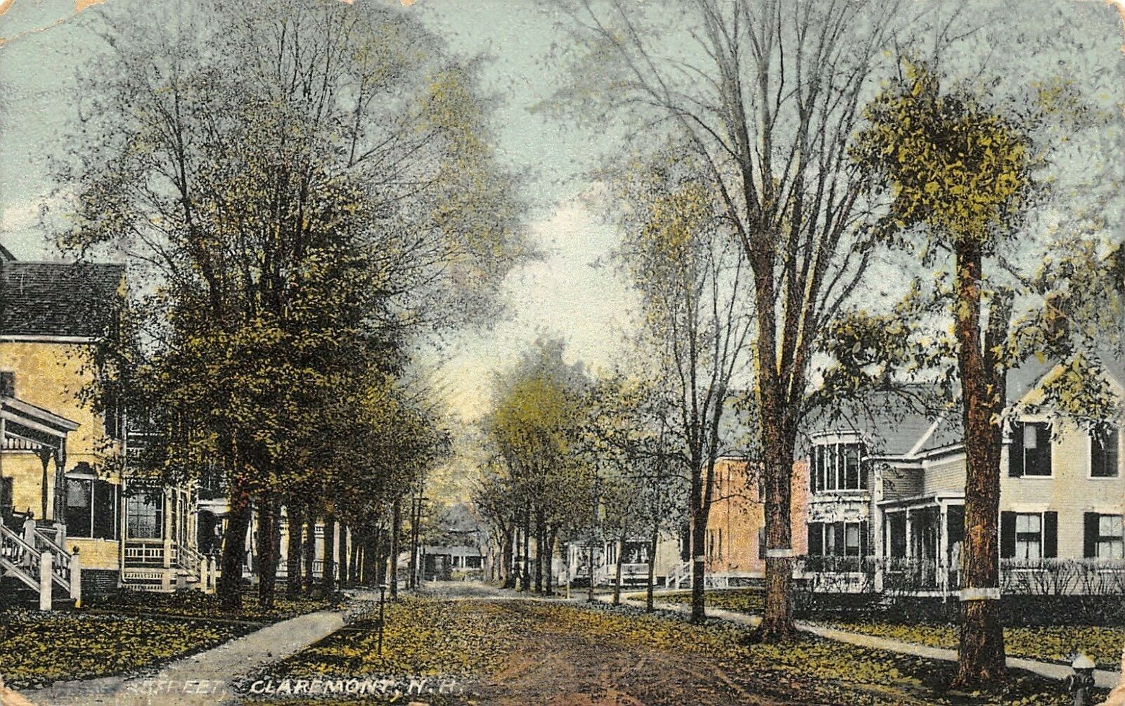 Claremont New Hampshire~Leaves Line Residential Street~Victorian Homes~1913 PC