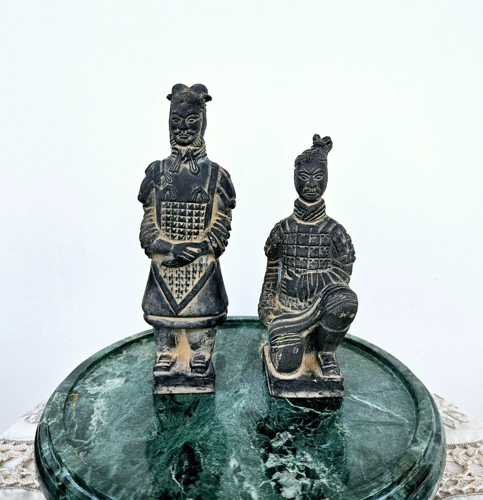 Vintage Chinese Paired Ceramic Terracotta Warrior Figurines Chinoiserie Decor