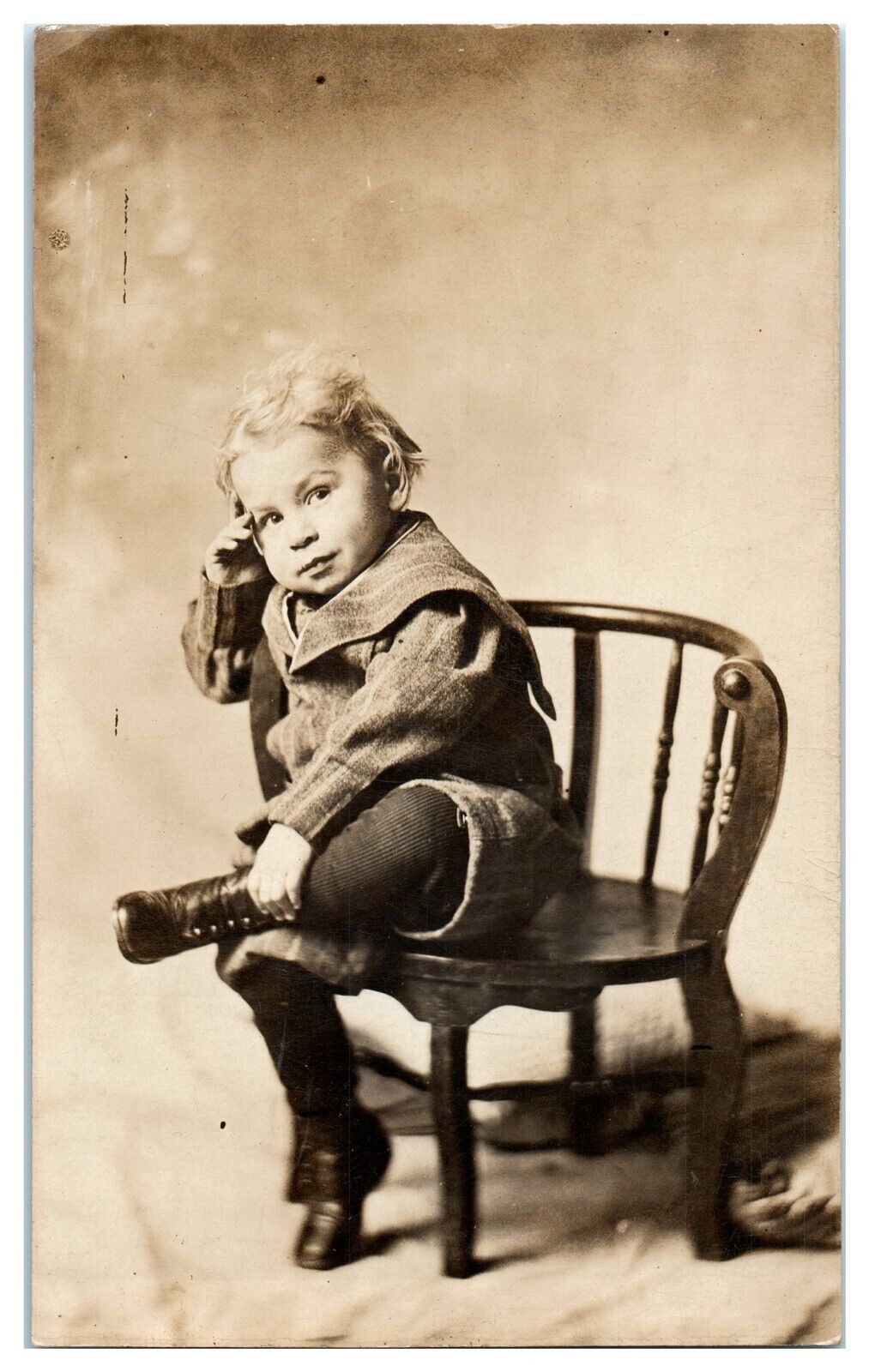 1910's Old Soul Adultish Sophisticated Child Posing RPPC Postcard VTG PHoto B1