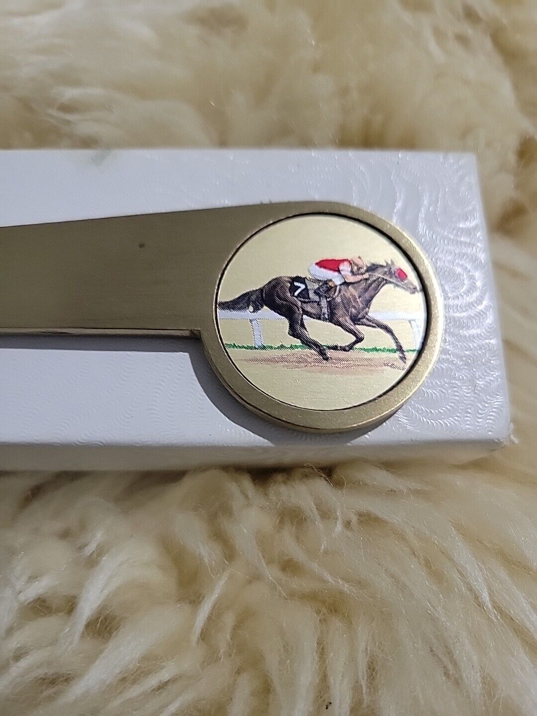 Brass Letter Opener With Horse Racing Motif
