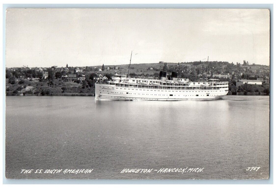 c1940's SS South American Ship Houghton County Hancock MI RPPC Photo Postcard