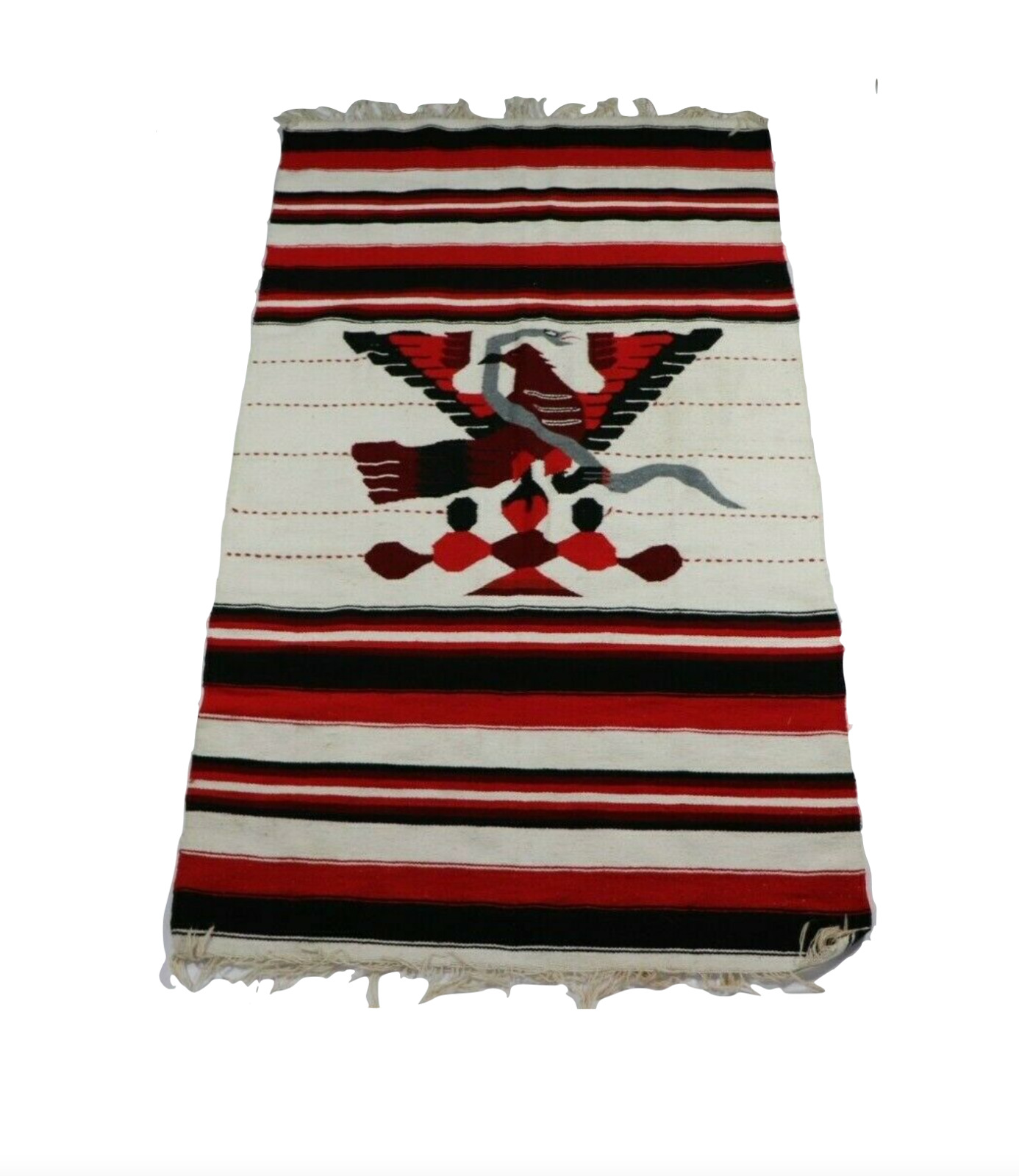 Vtg Handwoven Aztec Native American Tenochtitlan Eagle Snake Blanket Rug 80x48