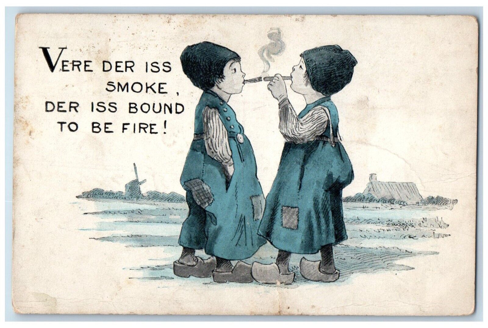 1919 Dutch Boys Children Smoke Ringgold Pennsylvania PA Posted Antique Postcard