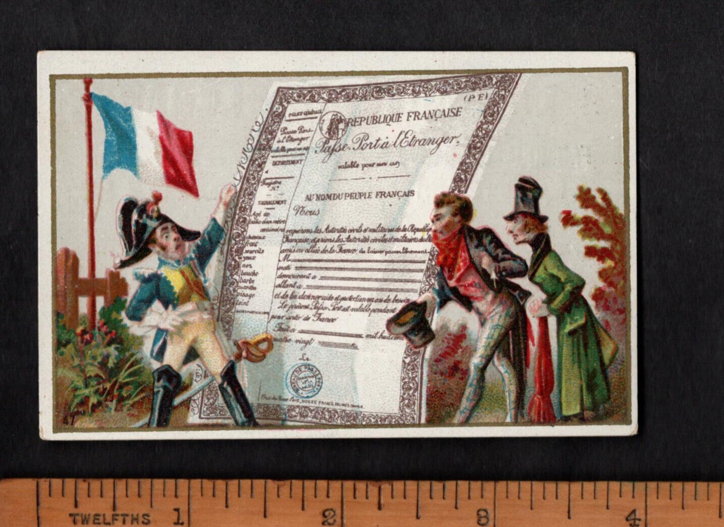 France - World Passports Rare Belgian Trade Card Circa 1880 Flag Soldier